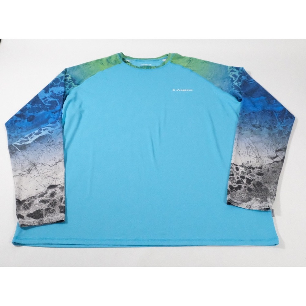 O'Rageous Rash Guard Men 2XL‎ Blue Ocean Wave Long Sleeve Performance Swim Shirt